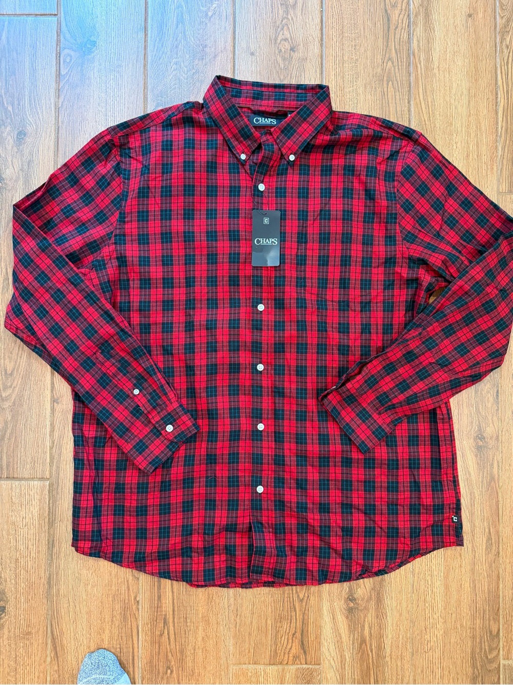Chaps Men’s Red & Black Plaid Button-Down Shirt / xxl / new